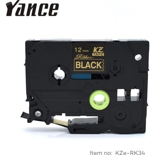 Yance TZe-RK34 tze tape 12mm Gold on Black Satin Ribbon compatible Brother P Touch label printer TZ-RK34 RK34 TZ RK34 label tape