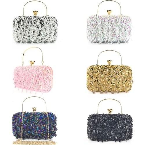 Womens Vintage Kiss Lock Beaded Sequin Flower Handbag Evening Clutch Shoulder Crossbody Bag Wedding Purse