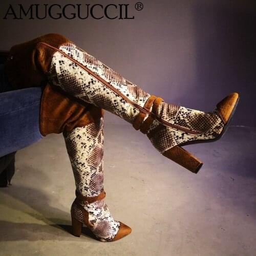 2020 New Plus Big Size 35-47 Brown Buckle Zip Fashion Sexy Thigh High Heel Over The Knee Female Ladies Winter Women Boot X1872