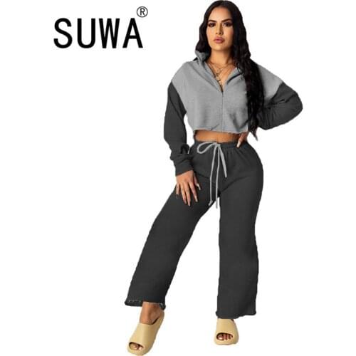 2020 Fall Winter Fashion Women Coats Jacket And Wide Leg Pants Trousers Casual Chic Two Piece Outfits Matching Sets Streetwear