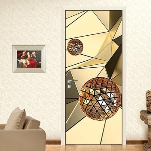 Golden Geometry Door Stickers Self-Adhesive Wallpapper for Living Room Waterproof Decorative Poster Wall Decals Home Decor PVC
