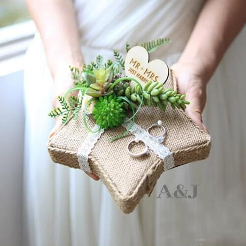 1pcs lot Creative Personalized Rustic Ring holder bearer Engagement Anniversary Party decoration wedding proposal ring pillow