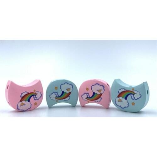 DIY 10pcs Rainbow Wooden Beads Jewelry Making Baby Pacifier Chain Connector 20X16mm