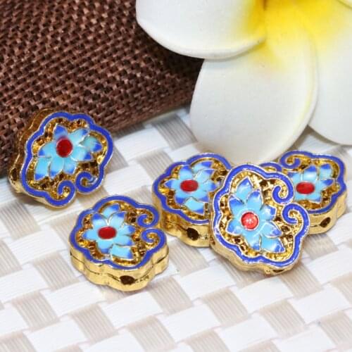 Chinese ancient cloisonne 5pcs carved fine flower lucky accessories 16*19mm spacers beads hot sale gifts jewelry findings B2455