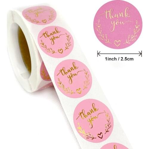 500pcs Pink Paper Label Stickers Gold Thank You Sticker Scrapbooking For Wedding Gift Card Business Packaging Stationery Sticker
