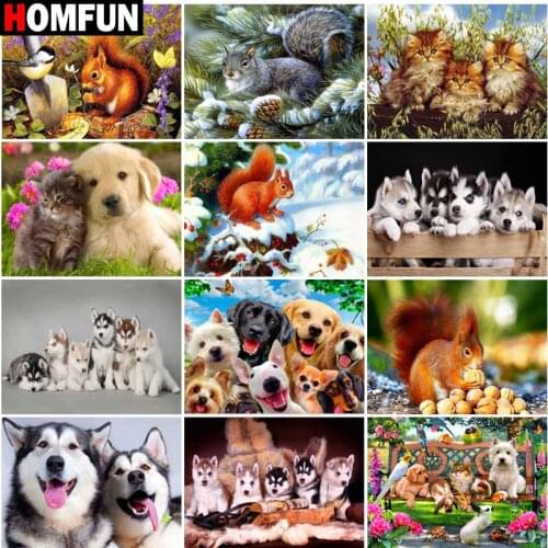 HOMFUN Full Square/Round Drill 5D DIY Diamond Painting "Animal dog squirrel landscap" Embroidery Cross Stitch 5D Home Decor Gift