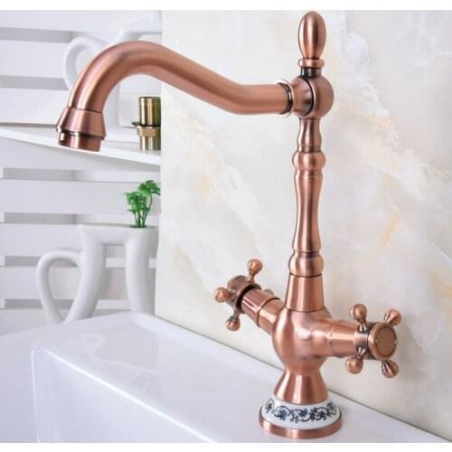 Antique Red Copper Kitchen Faucets Cold Hot Kitchen Mixer Tap Single Handle Mixer Tap 360 Rotation Kitchen Tap Lnf614