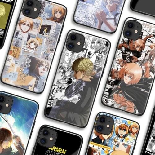 Armin Arlert Attack on Titan Anime Silicone Glass Phone Case for IPhone SE 6s 7 8 Plus X Xr Xs 11 12 Mini Pro Max Samsung Redmi