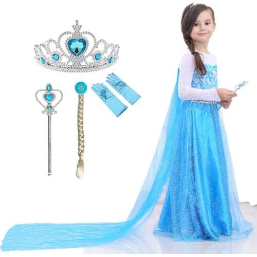 2021 New Elsa Dress Girls Summer Dress Princess Cosplay Costume Dresses For Kids Christmas Birthday Fancy Party Vestidos Menina