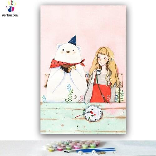 DIY colorings pictures by numbers with colors White bear and girl eating dessert picture drawing painting by numbers framed Home