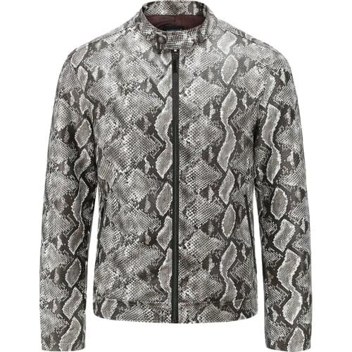 ERENEJIAN Mens Fashion Punk Style Leather Jacket Snake Skin Pattern Club Wear Outerwear Tops For Male Stage Wear