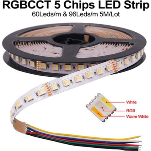 DC 12V 24V 5IN1 RGB+CCT LED Strip 5050 60leds 30Leds 96Leds/m 5 Colors in 1 chip CW+RGB+WW RGBW RGBWW flexible Led Tape Light