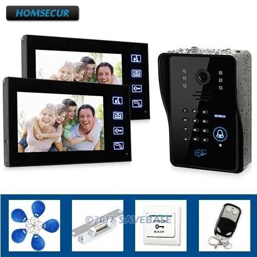 HOMSECUR 7" Door Phone System 1Keypad Camera 2Monitors Remote Controller Keyfobs 1 Lock