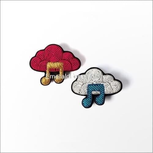 Indian Silk Handmade Embroidery Red Music Cloud Brooch Female Accessory Pins Decorate Baitie Emblem Tide
