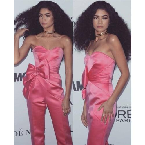 High Quality Pink Sleeveless Strapless Bow Rayon Bodycon Nylon Polyester Rompers Jumpsuits