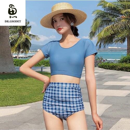 GSODET Bikini Set 2021 Women Summer Korean Sexy Push-Up Swimsuit High Waist Bathing Suit Student Swimwear Beachwear