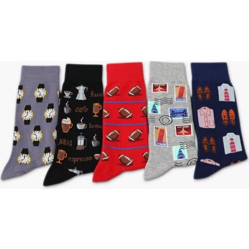 Cartoon Costume Stamp Coffee Watch Personality Happy Men Dress Sock Harajuku Hip Hop Funny Casual Ventilation Cotton Sock Autumn