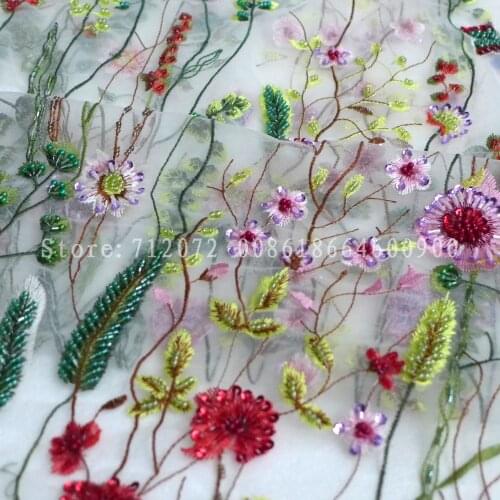 La Belleza beautiful Hot fashion style Spacel surpel mixed colours handmade beaded on mesh Bridal gown lace fabric 1 yard