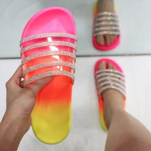 Fashion transparent water drill slippers outside the summer 2020 foreign trade cross-border large size non-slip flat slippers
