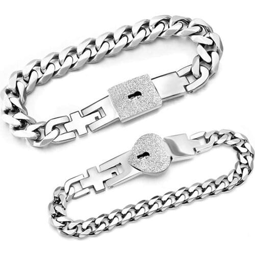 Fashion Creative Couple Bracelet Love Lock Titanium Steel Bracelet Key Set Ladies Heart Multicolor Charms Charms Bracelet Gift