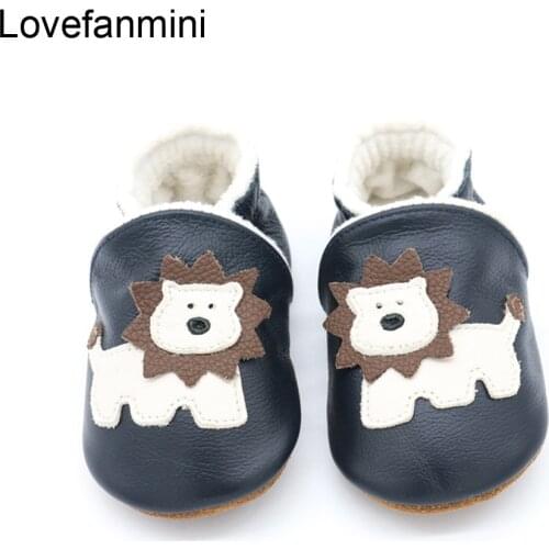 Baby Shoes Soft Genuine cow Leather Boys Girls Infant toddler Moccasins Slippers First Walkers Plus velvet warm winter lion 503