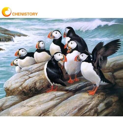 CHENISTORY 5D DIY Diamond Painting Embroidery Seaside Penguin Full Square Round Cross Stitch Kit Animal Art Rhinestone Handmade