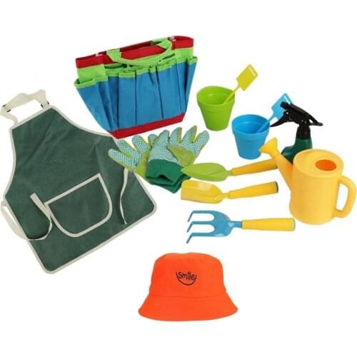 11PCS ChildrenS Gardening Tools Kit with Apron,Hat,Tote Bag,Gloves, Rake,Shovel,Trowel,Spray Bottle,Pots and Tag