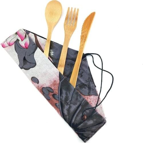 Knife fork spoon bamboo cutlery 3pcs set environmentally friendly reusable flat cutlery set wholesale and dorpshipping