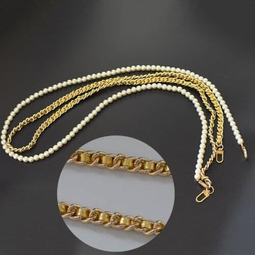 Faux leather and pearl handbag chain set Brand design super chic with colorful leather lady shoulder bag replacement straps