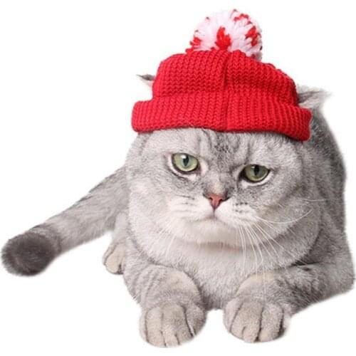 Newest 1PC Red Christmas Dog Hat Knitted Woolen Adjustable Puppy Hats Christmas Cosplay Costume Pets Caps Hot Sell