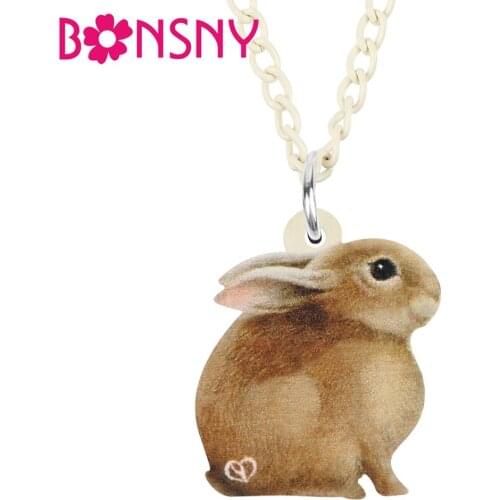 Bonsny Acrylic Easter Brown Hare Bunny Rabbit Necklace Choker Animal Pendant Collar Jewelry For Women Girls Kids Festival Gift