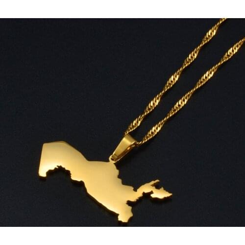 Anniyo Uzbekistan Map Pendant Necklaces Gold Color Jewelry Ozbekiston Patriotic Maps Gift #214921