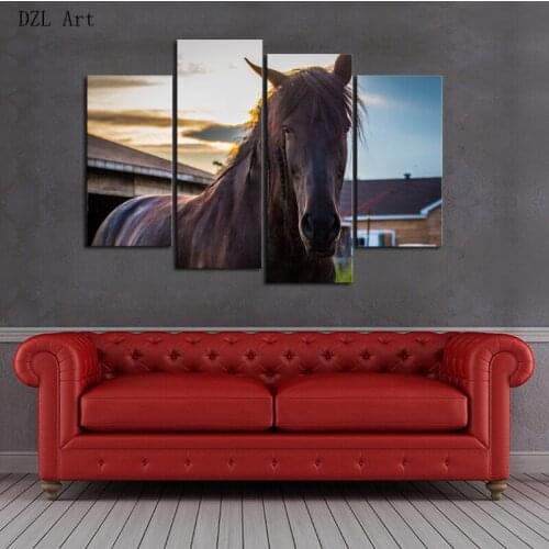 Drop Shipping 4 Piece framed Horse Modern Home Wall Decor Canvas Picture Art HD Print Painting On Canvas for Living Room