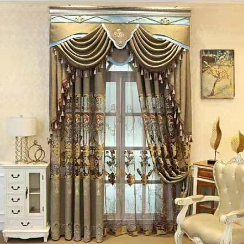 Luxury Modern European Curtain Hollow Embroidered Shading Curtains for Living Room Bedroom Classical Curtains Valance Tulle