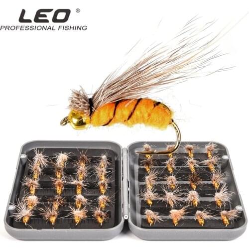 40pcs/box Leo Fly Fishing Lure Suit 27841-A Boxed Bionic Fly Fishing Hooks Hand Craft Fishing Accessory Pesca 16.5*8mm Fishhook