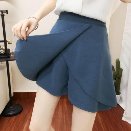 Elegant Ladies Solid Shorts High Waist Black Blue Loose Women Shorts 2021 Casual Summer Female Wide Leg Shorts X156