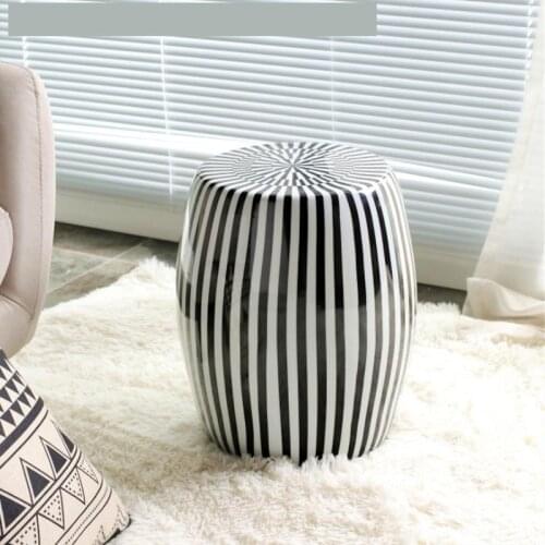 Modern Sofa With Ceramic Drum Stool Dressing Shoes Stools Bathroom Model Room Decorations black with white porcelain stool