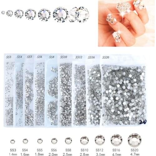 Swarovsky Rhinestones SS3-SS60 All Sizes 3D Nail Art Decorations Costura Crystal Clear Strass Crystal Non Hotfix Rhinestones