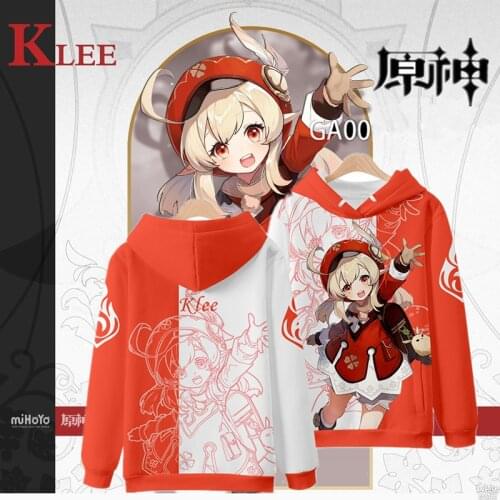 3D Printed Game Genshin Impact Long-sleeved Hoodies Fischl Klee Diluc Cosplay Top Coat Fashion Men Women Hooded Sweatshirt coat