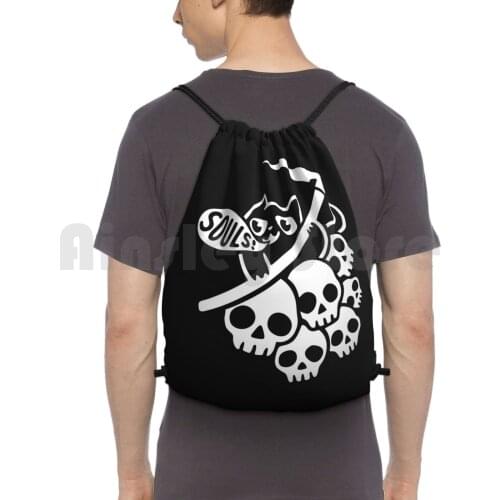 Cat Got Your Soul ? Ii Backpack Drawstring Bags Gym Bag Waterproof Cat Cats Grim Reaper Grim Dark Doom Souls Soul Death