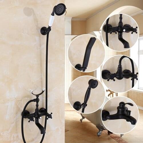 Bathroom Vintage Nickel Brushed Black Brass Simple Shower Set Wall Mounted Bath Shower Mixer Tap Faucet 3-functions Mixer Valve