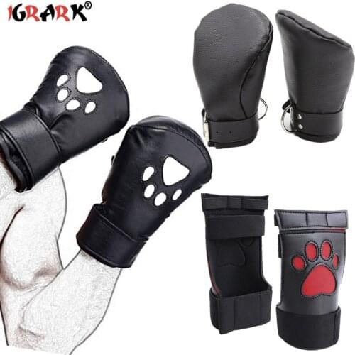 Adult Games Sexy Leather Gloves Handcuff Mittens Boot Booties Dog Paw Padded Fist Mitts BDSM Bondage Erotic Sex Toys for Couples