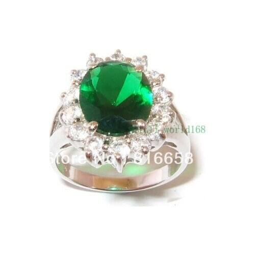 Green Zircon Gem Silver Crystal Ring Size: 6.7.8.9