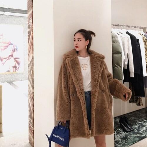 Real Fur Parka Women Autumn Winter 100% Wool Coats Outwear 2020 New Fashion Long Loose Sheepskin Coat LX2340