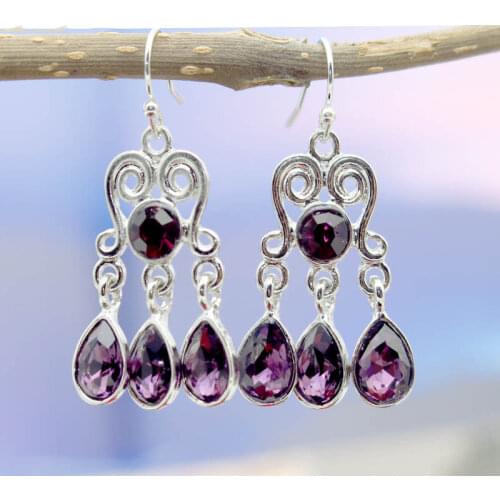 Vintage Water Drop Purple Stone Earrings For Women Boho Long Drop Dangle Earrings Ethnic Tribal Antique Earring Luxury Jewelry