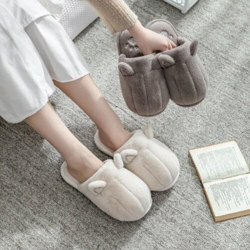 Indoor Fuzzy Women Fur Slippers Cute Paw Cat Ear Cartoon Bedroom Warm Plush Couples Shoes Non-slip Indoor Ladies Fluffy Slippers