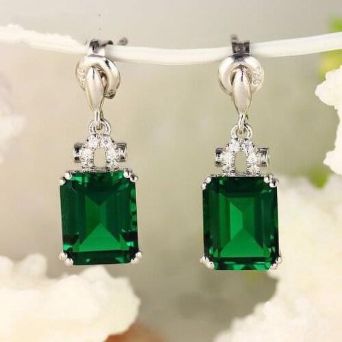 2020 Luxury Silver Plated Green Zircon Dangle Earrings For Women Trendy Female Drop Jewelry Wedding Accessories Birthstone Gifts