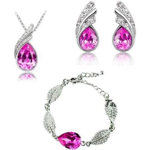 QiLeSen Fine jewelry 925 sterling silver suitable for ladies set, Hot crystal red Necklace bracelet Earring Set YW170