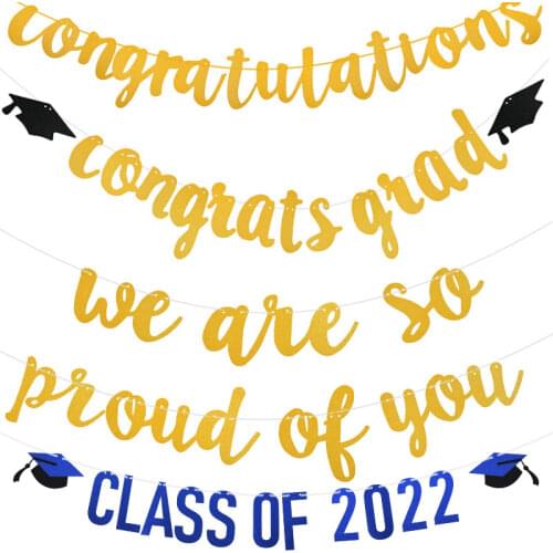 Gold Letter Congrats Grad Banner Wall Hanging Garland Flag We Are So Proud Of You Bunting graduation party decoration Supplies