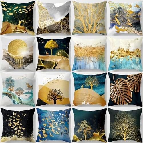 Golden Tree Forest Leave 45*45cm Polyester Throw Pillow Cushion Cover Car Home Decoration Sofa Bed Decorative Pillowcase 40524